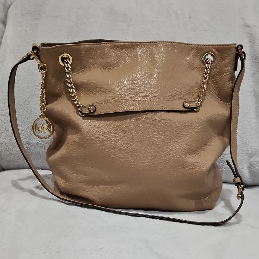 Michael Kors Leather Brown Shoulder Bag with Gold Accents